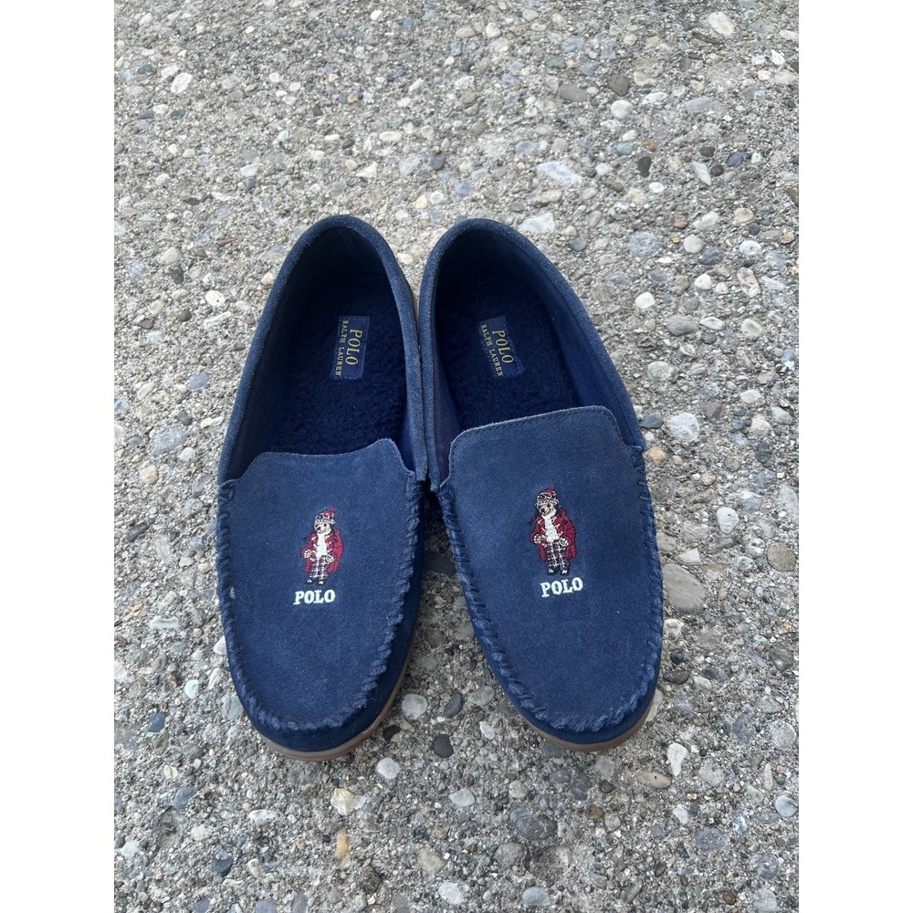 Polo RALPH LAUREN Slippers Mens 10 Brenan Bear Faux Suede Sherpa Moccasin